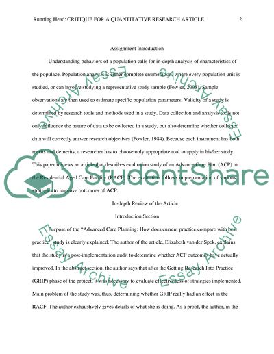 how to critique a quantitative research article example