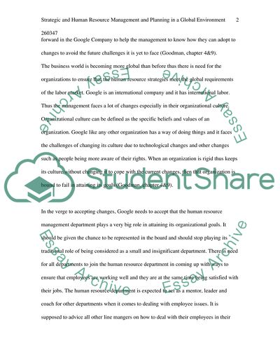 Googles Strategic and Human Resource Management and Planning in a Global Environment