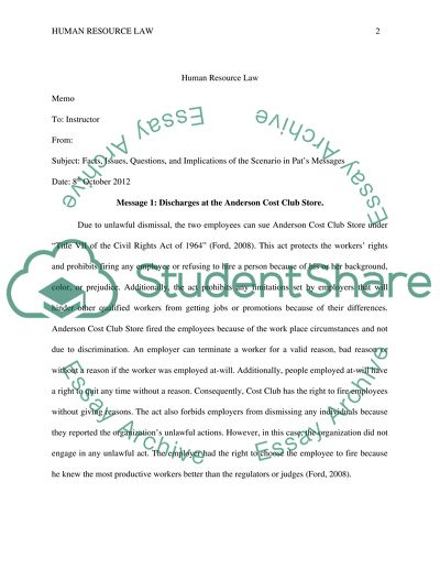 Human Resource Law - Memo