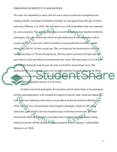 Formation of Identity in Adolescence