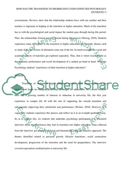 How Has the Transition to Higher Education Affected Psychology Students