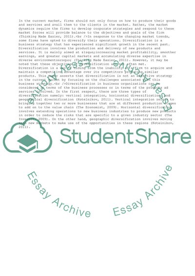 Diversification in Firms: Firms that Diversify Are Always Running Away from Something