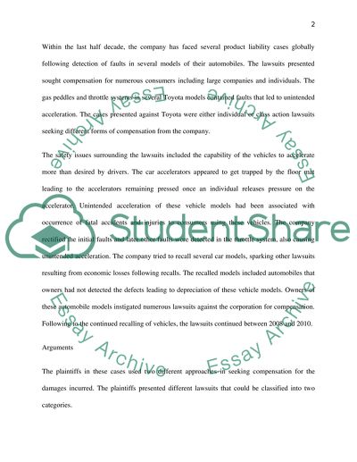 Toyota Motor Product Liability