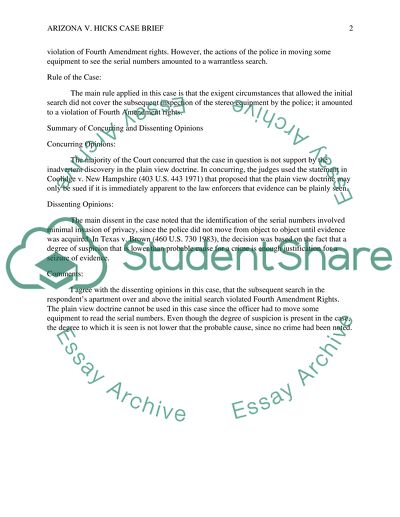 Arizona v. Hicks, 480 U.S. 321, 1987 U.S. Lexis 1056 (1987)