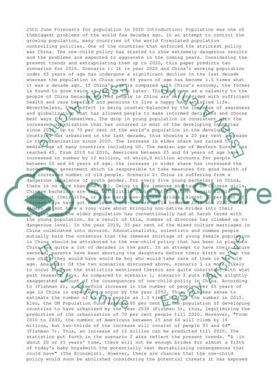 Forecast for Population in 2020