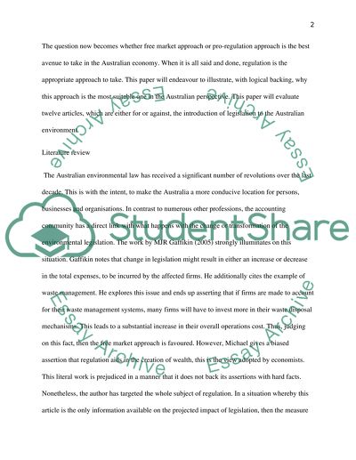 The Introduction of Environmental Regulation in the Business Community