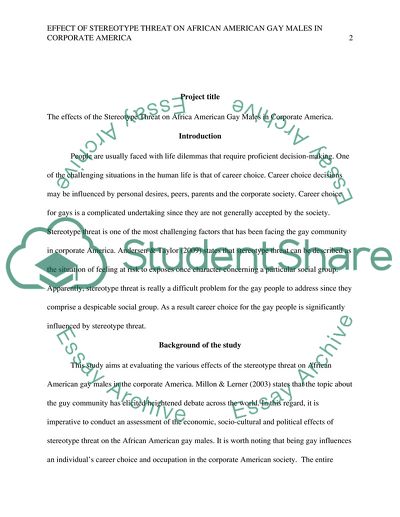 Stereotype Threat on Africa American Gay Males in Corporate America