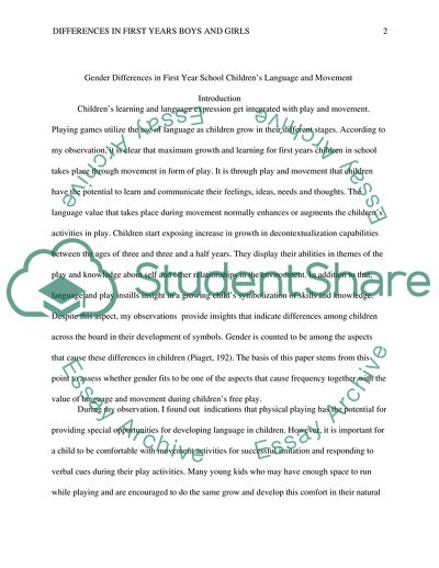 Gender Differences in First Years Boys and Girls