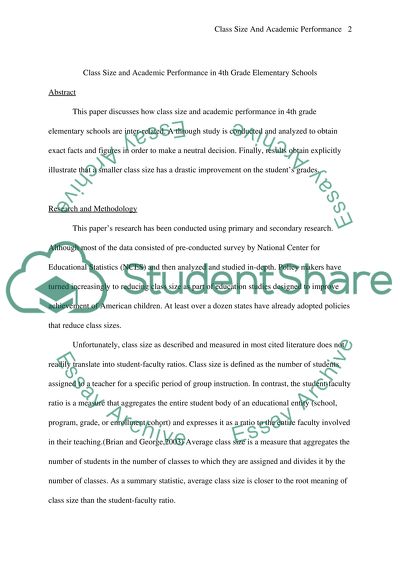 Class Size and Academic Performance in Elementary Schools