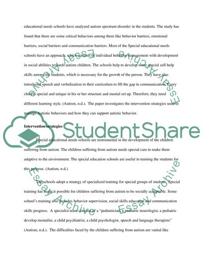 Special Educational Needs of Autistic Children