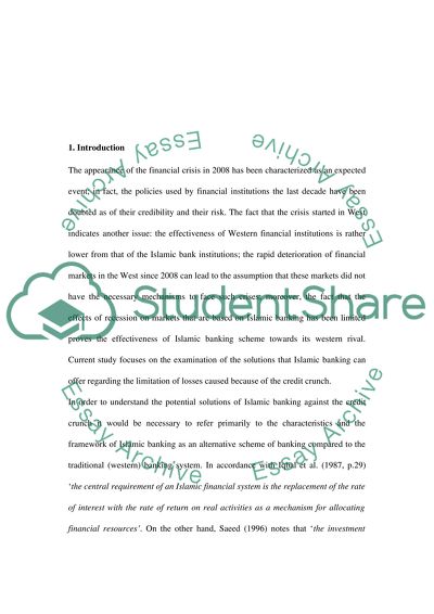Islamic Banking System and the World Credit Crunch