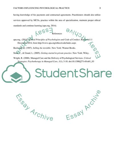 Factors influencing psychological practic