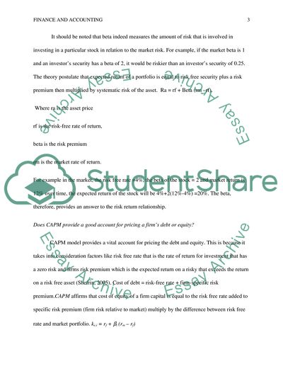 Capital Asset Pricing Model in Finance and Accounting