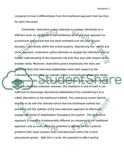 Restorative Justice: A Discussion and Overview of Application with Respect to the Educational Setting
