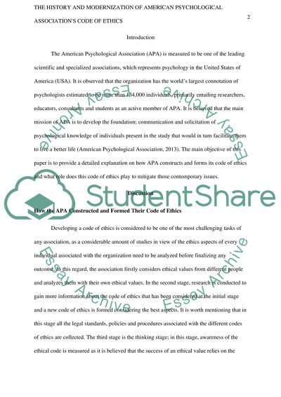 The History and Modernization of American Psychological Associations Code of Ethics