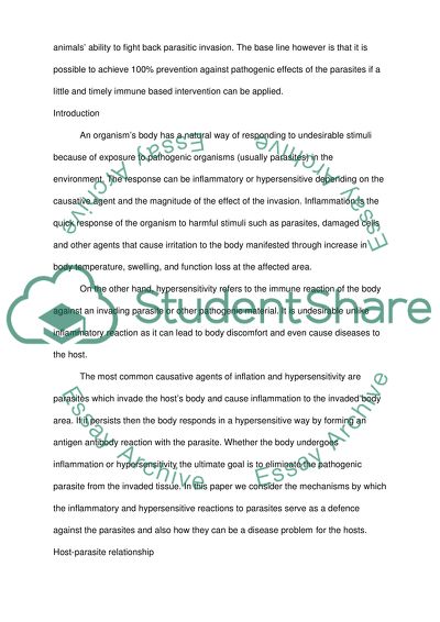 The Mechanisms by Which Inflammatory and Hypersensitive Reactions to Parasites Serve as a Defence