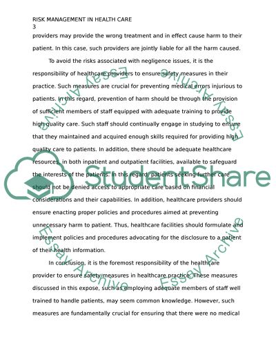 Risk management in health care