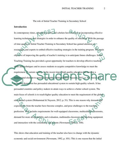 The Role of Initial Teacher Training in Secondary School