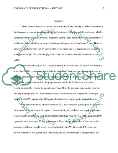 The Impact of the Physician Assistant in Modern Health Care