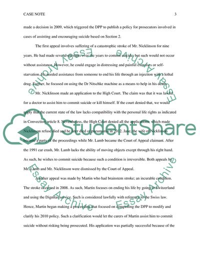 The Application of Nicklinson Versus Ministry of Justice