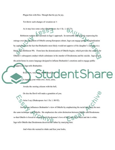 Character Values in William Shakespeares Othello