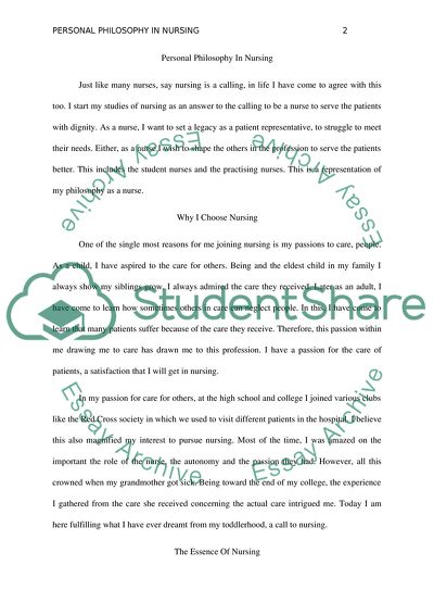 Personal Philosophy In Nursing