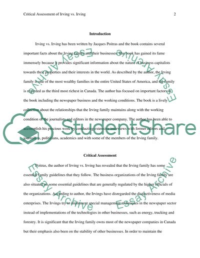 Critical Assement of Irving vs. Irving