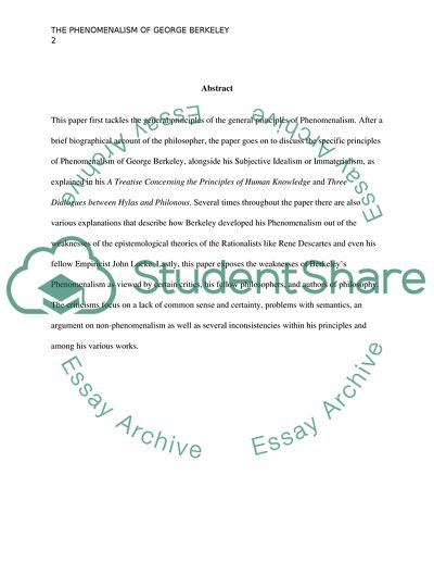 The Phenomenalism of George Berkeley