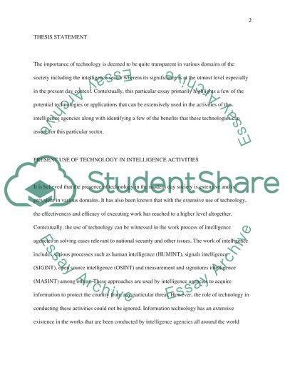 Present Use of Technology in Intelligence Activities