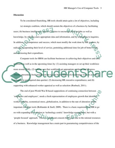 Human Resource Managers Use of Computer Tools