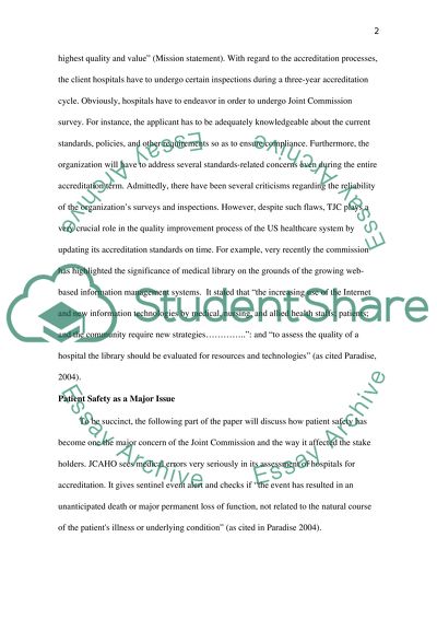 The Joint Commission - role in heath care