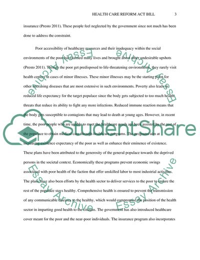 Health Care Reform Act Bill in the US