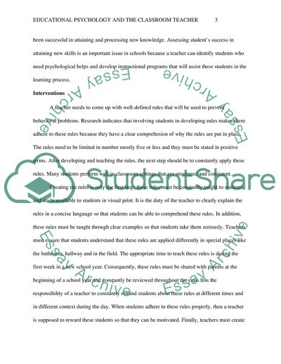 Educational Psychology and the Classroom Teacher