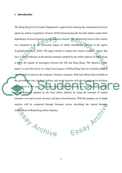 The Pricing Strategies of the Airline Industry in Hong Kong