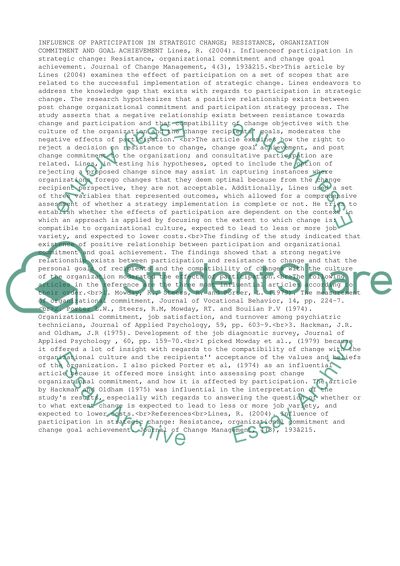 Influence of Participation in Strategic Change and Goal Achievement