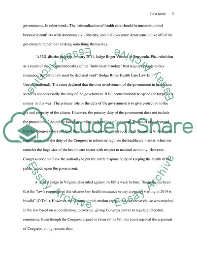 Health Care Reform Bill Obama Care