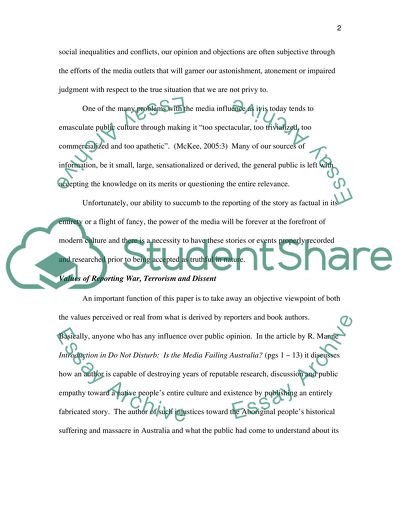 Effects of Media Reporting War, Terrorism and Dissent