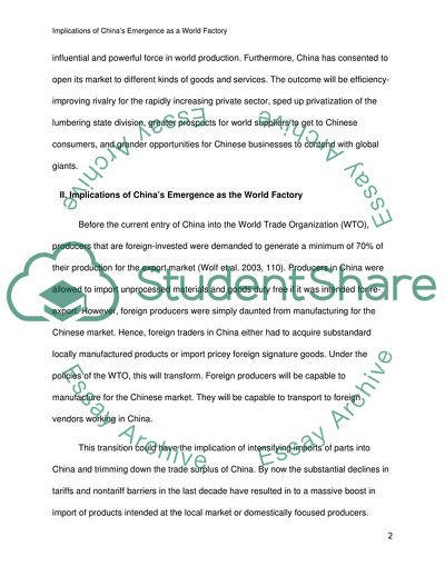 Implications of Chinas Emergence as a World Factory