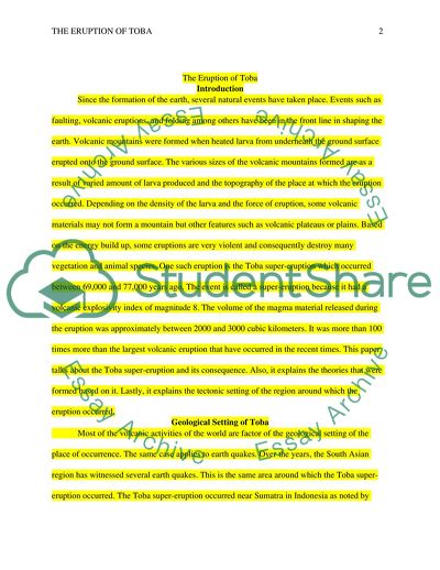 The Eruption of Toba