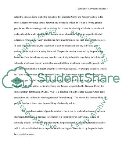 Scholarly vs. Popular Media Focused articles