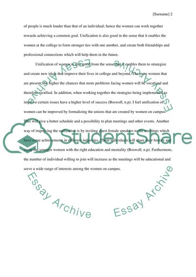 How do you view the unification of women on campus, and how would you improve it