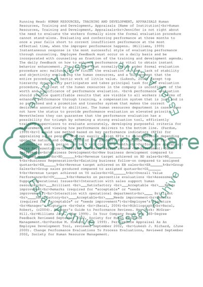 Human Resources, Training and Development, Appraisals