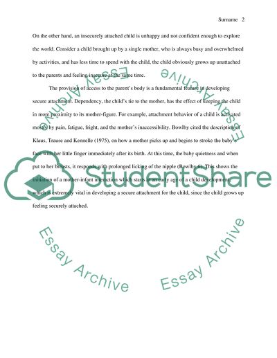 Bowlbys Viewpoint Concerning a Parent-Child Bond