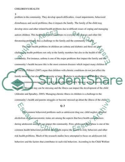 Childrens Health: Community Assessment, the Common Health and Behavioral Problems