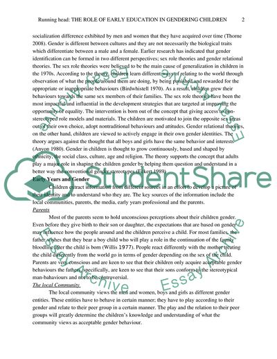 What Role does Early Education Play in the Gendering  of Children