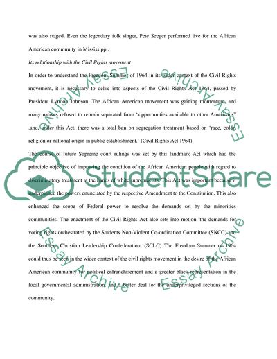 Freedom Summer of 1964 and Its Relationship with the Civil Rights Movement