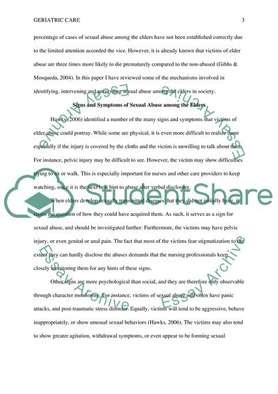 Geriatric Care: Sexual Abuse among the Elderly