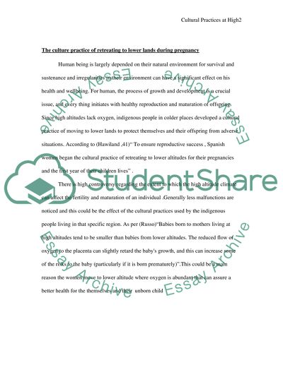 Cultural Practices at High Altitudes