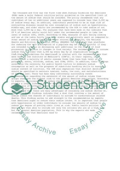 Reducing Americans Intake of Sodium