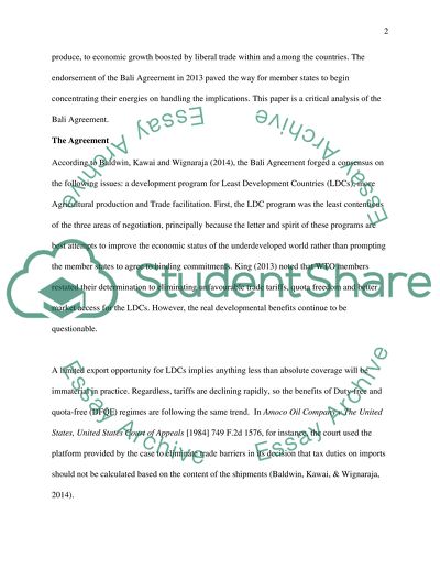 International Trade and Finance Law: The Bali Agreement